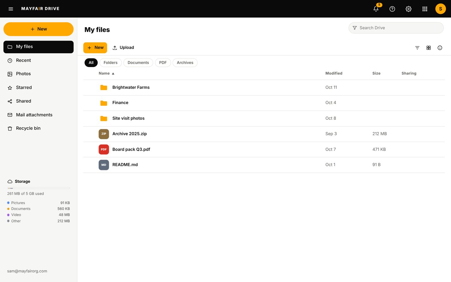 The Drive app on a laptop, sample data