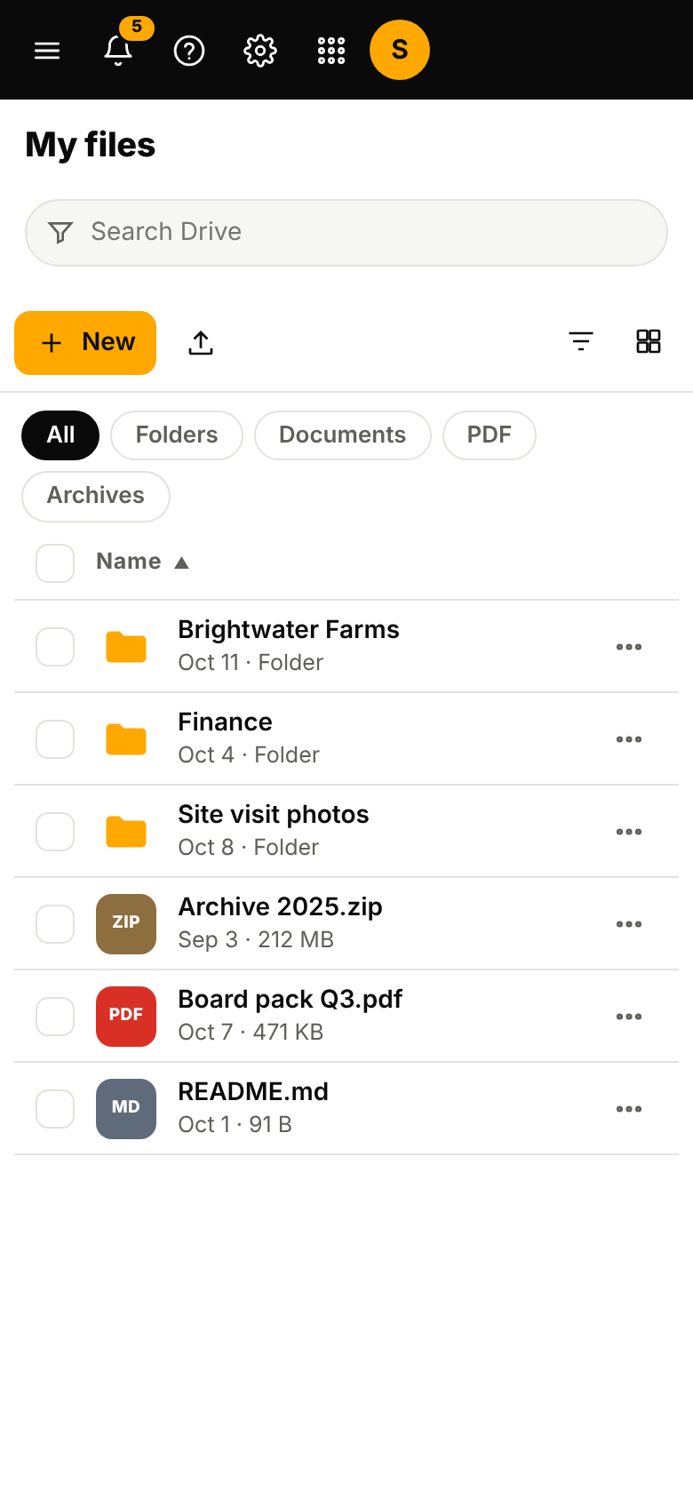 The Drive app on a phone, sample data
