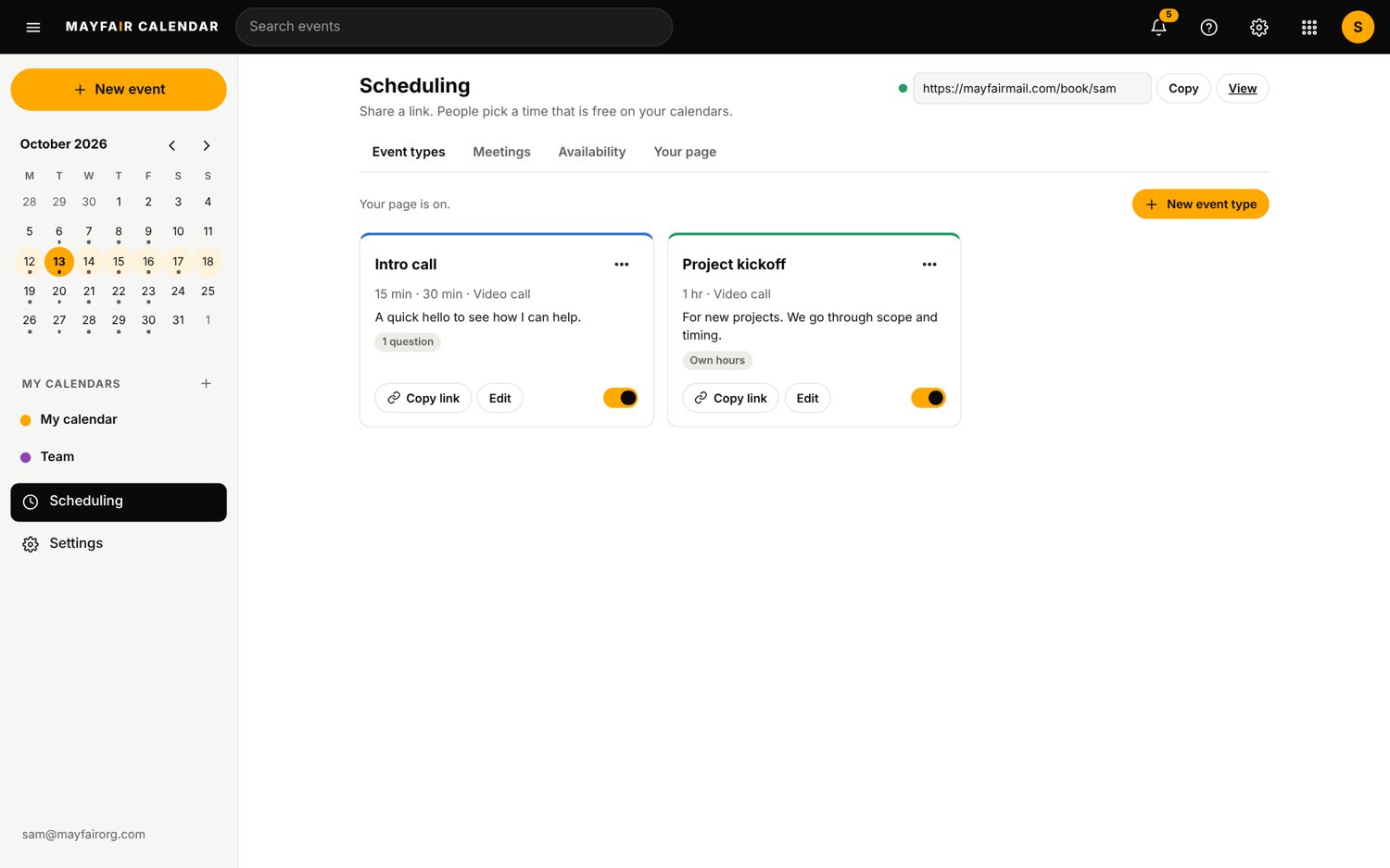The Scheduling app on a laptop, sample data