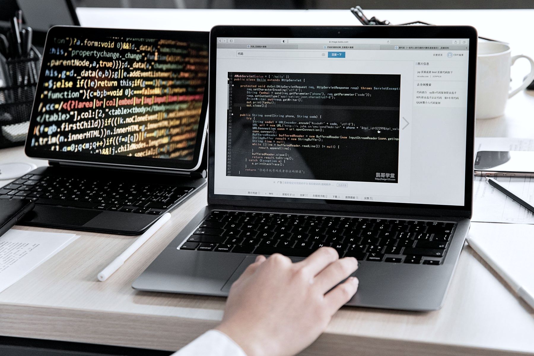 A laptop with code on screen